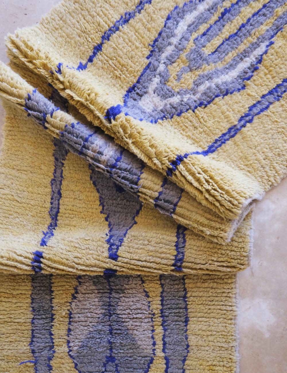 Yellow Moroccan Wool Hallway Rug 14.8 x 2.6 ft / 450 x 82 cm