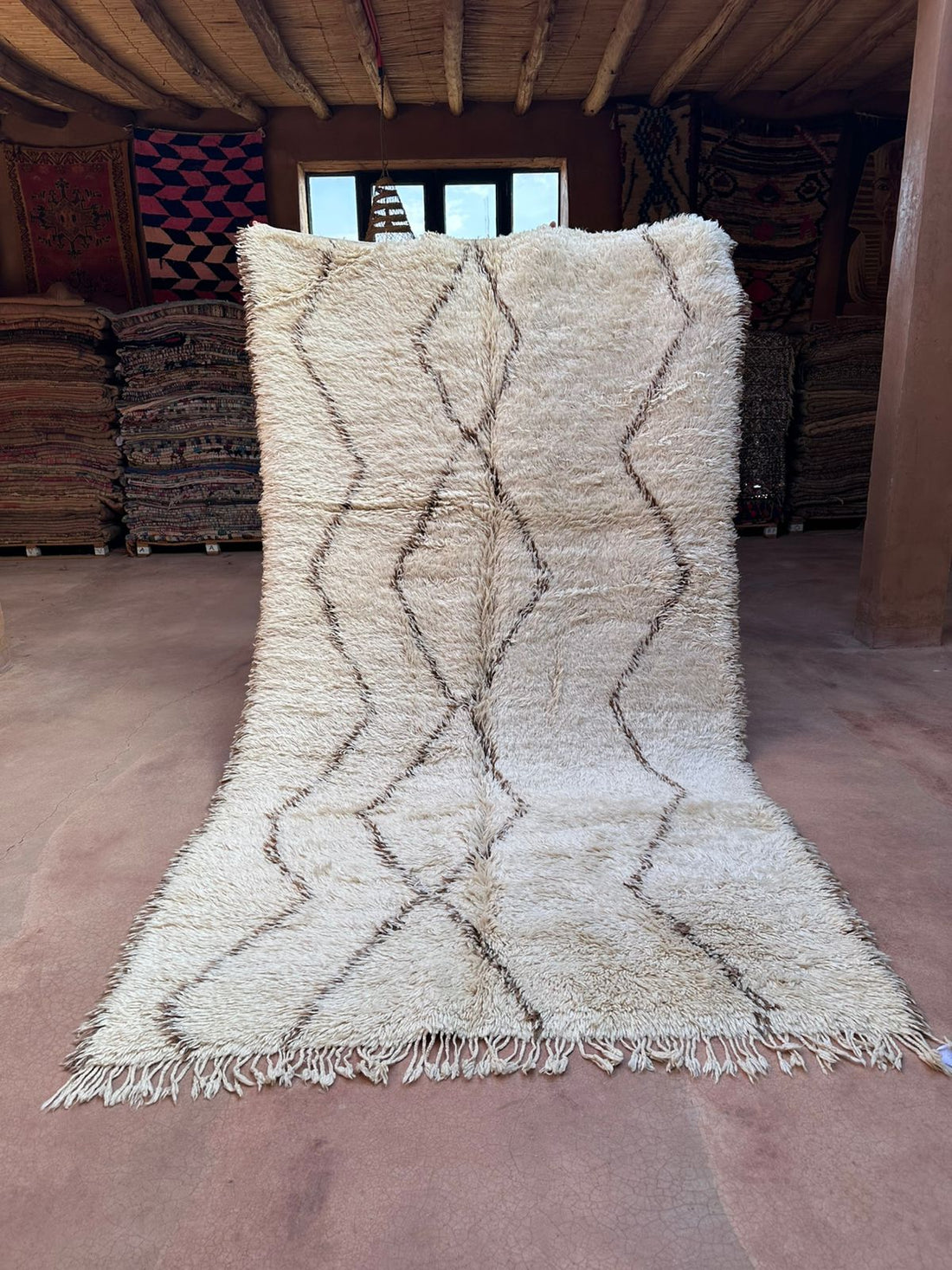 moroccan beni ourain cream wool rug