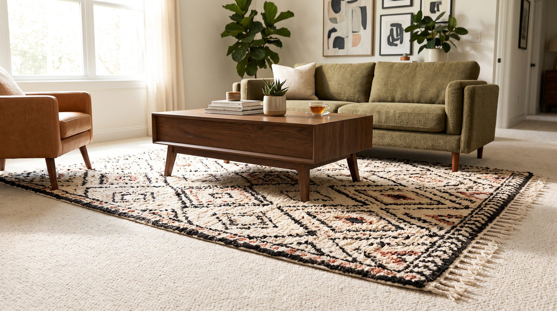 The Art of Layering: How to Place a Moroccan Rug Over Wall-to-Wall Carpet
