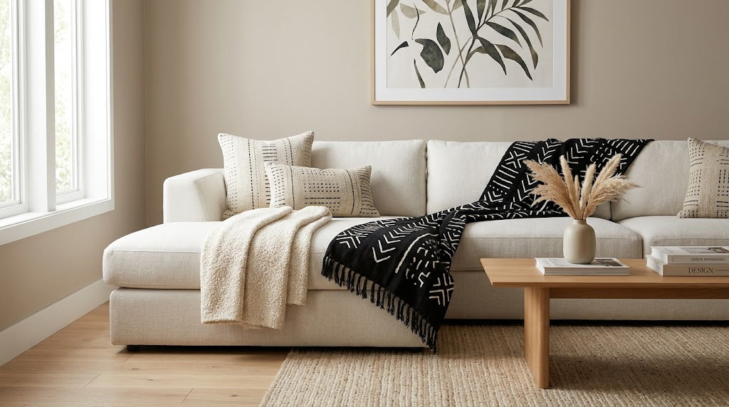 How to Style African Mudcloth Throws on Modern Sofas
