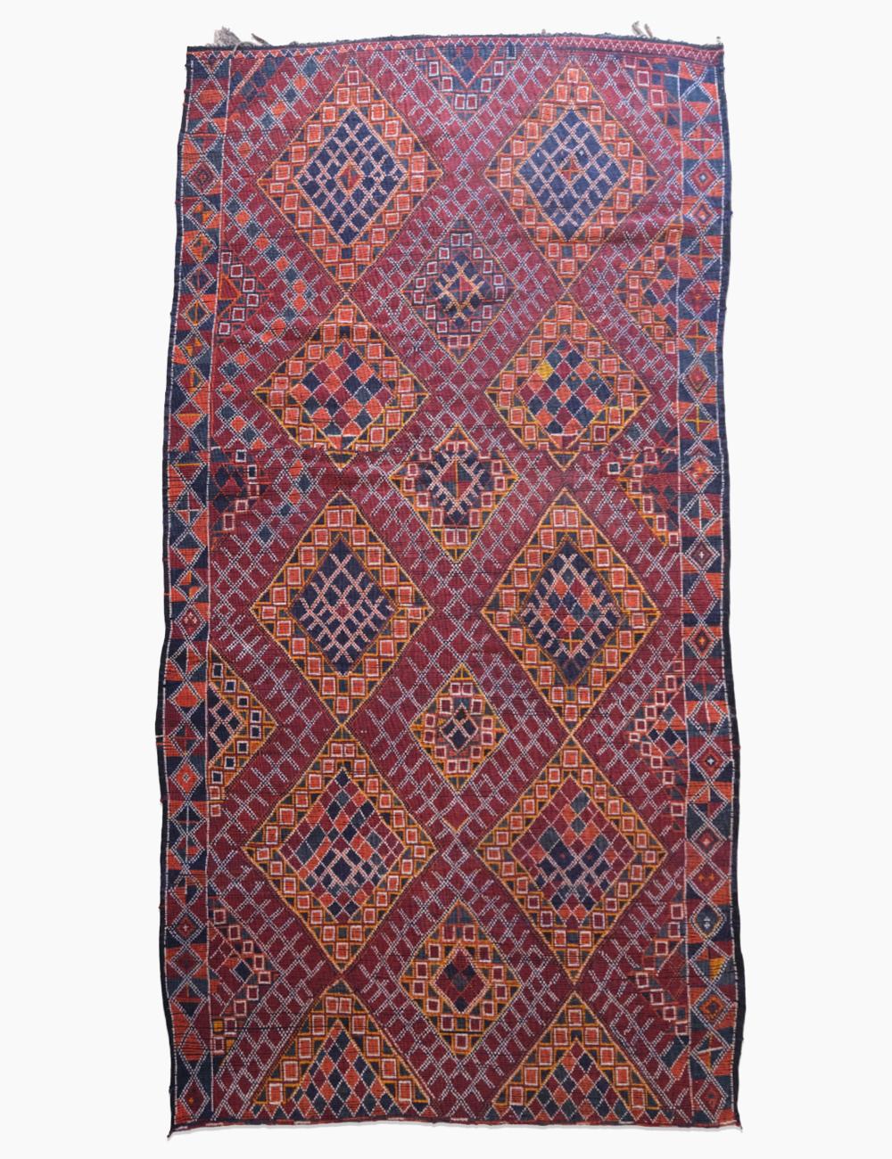 Handwoven Rug with Deep Red and Indigo 12.9 x 6.4 ft / 392 x 195 cm - Surcoma