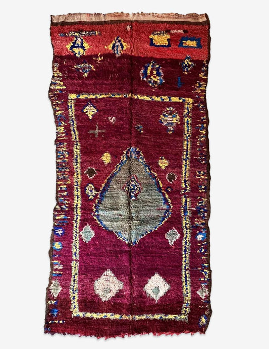 Burgundy Moroccan Vintage Tribal Rug 11.2 x 4.7 ft / 341 x 145 cm