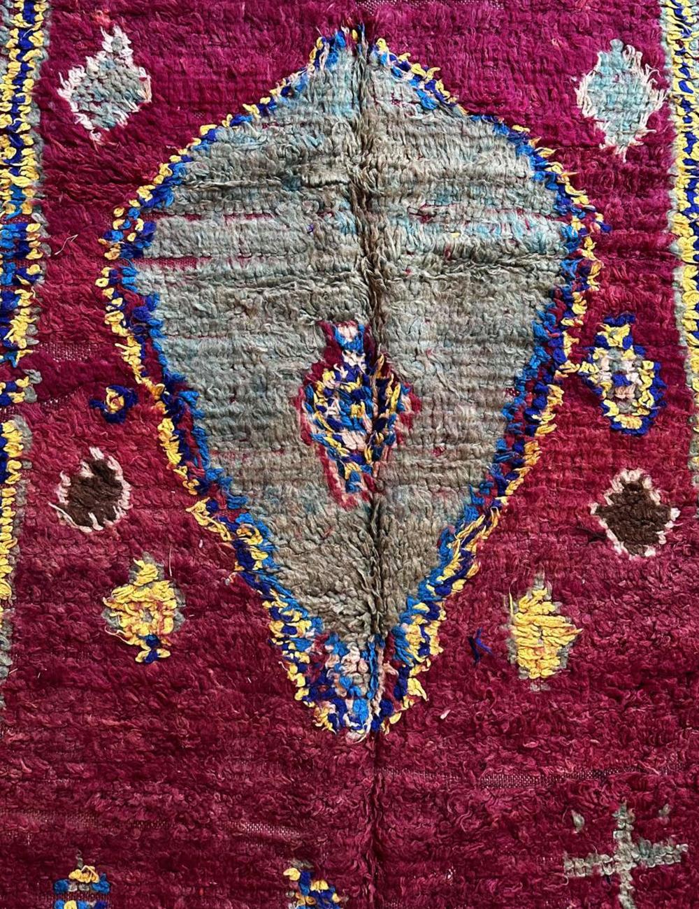 Burgundy Moroccan Vintage Tribal Rug 11.2 x 4.7 ft / 341 x 145 cm