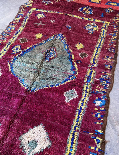 Burgundy Moroccan Vintage Tribal Rug 11.2 x 4.7 ft / 341 x 145 cm