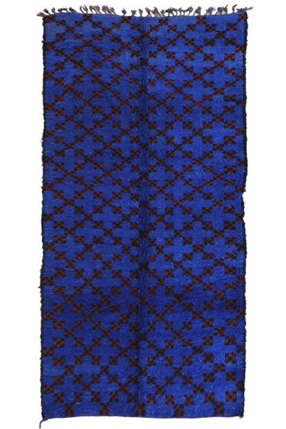 Moroccan Blue Indigo Wool Rug 12.5 x 6.2 ft / 380 x 190 cm - Surcoma