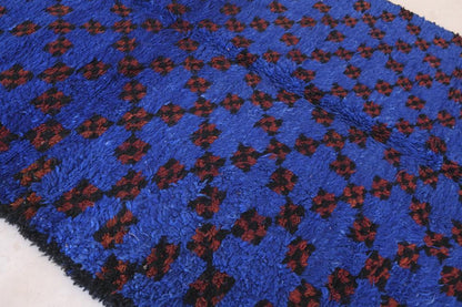 Moroccan Blue Indigo Wool Rug 12.5 x 6.2 ft / 380 x 190 cm - Surcoma