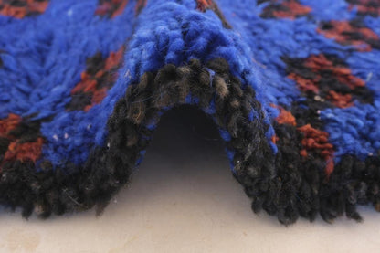 Moroccan Blue Indigo Wool Rug 12.5 x 6.2 ft / 380 x 190 cm - Surcoma