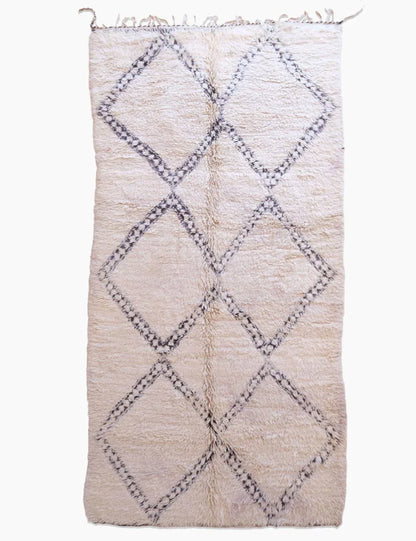 Rare 1980s Moroccan Beni Ourain Wool Rug 13.5 x 6.3 ft / 412 x 193 cm - Surcoma
