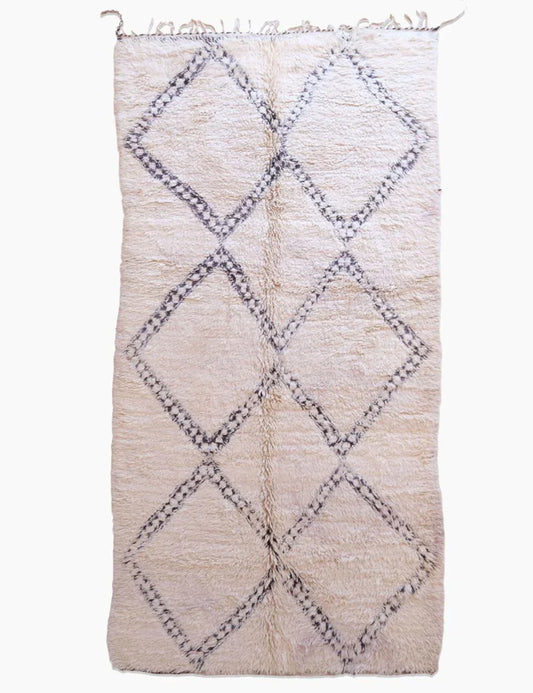 Rare 1980s Moroccan Beni Ourain Wool Rug 13.5 x 6.3 ft / 412 x 193 cm - Surcoma