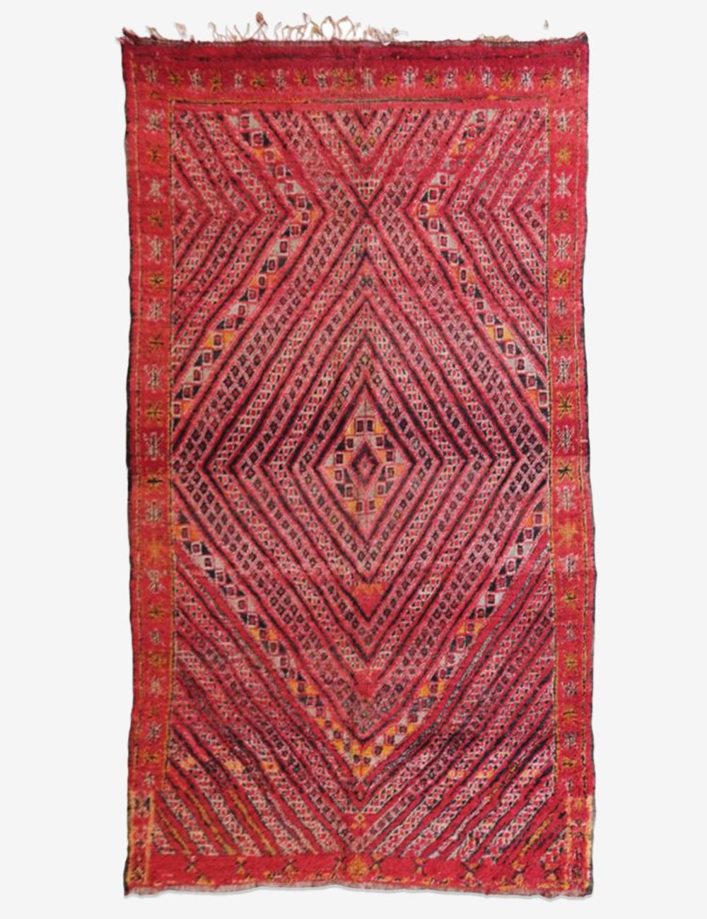 1980s Moroccan Collectible Red Wool Rug 11.2 x 6.5 ft / 341 x 200 cm