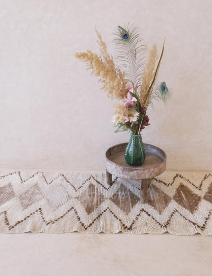 Moroccan Beige Wool Rug 5.5 x 2.3 ft / 168 x 72 cm - Surcoma