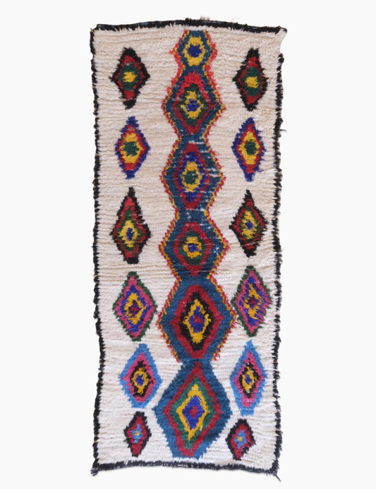 Colorful 1990s Moroccan Azilal Rug 6.3 x 2.4 ft / 192 x 75 cm - Surcoma