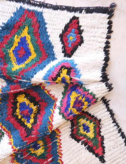 Colorful 1990s Moroccan Azilal Rug 6.3 x 2.4 ft / 192 x 75 cm - Surcoma