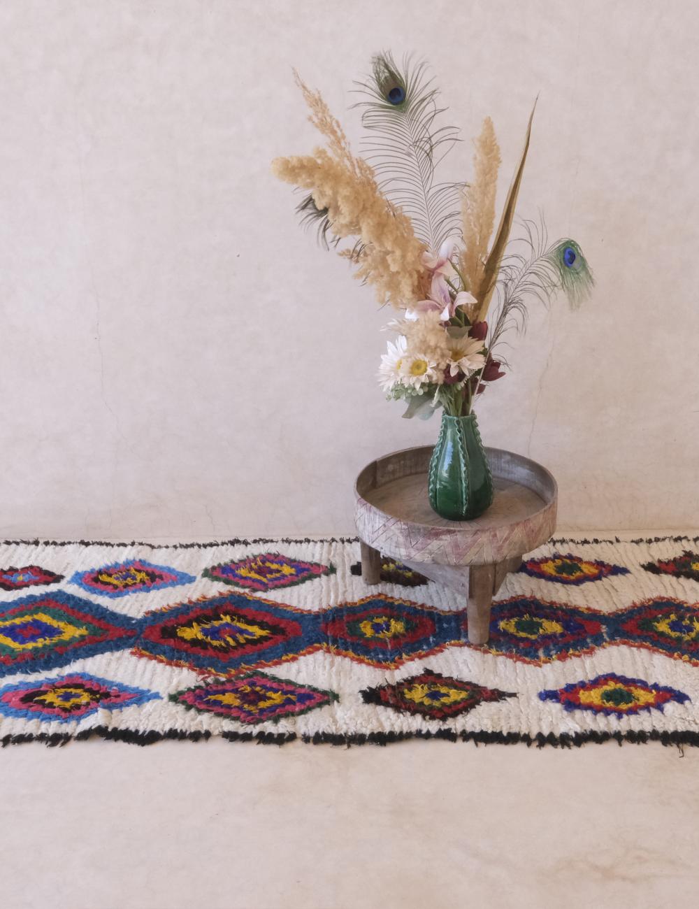 Colorful 1990s Moroccan Azilal Rug 6.3 x 2.4 ft / 192 x 75 cm - Surcoma