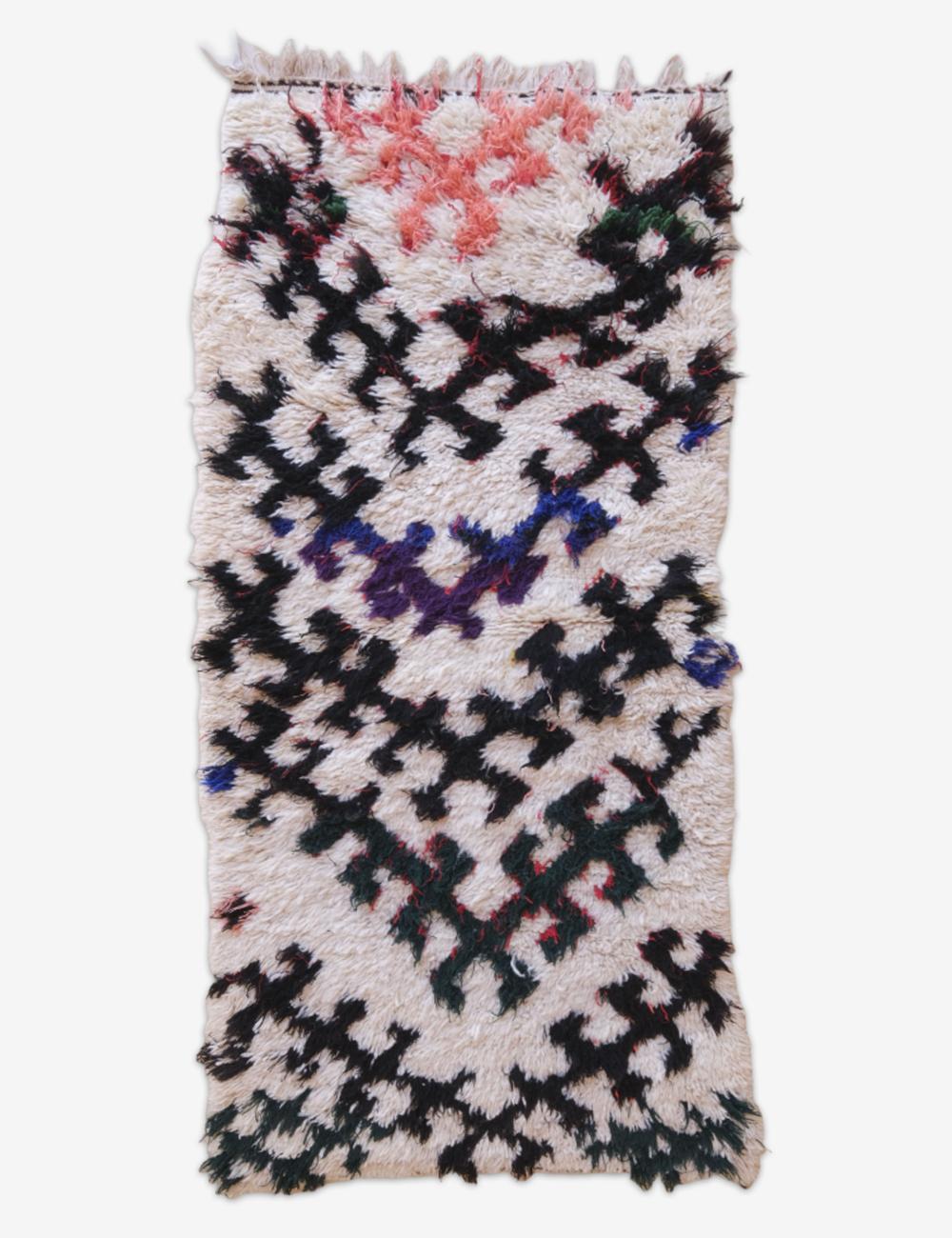 Handwoven Moroccan Berber Rug with Bold Multicolor Geometric Motifs 5.2 x 2.4 ft / 158 x 74 cm