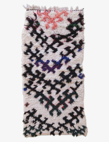 Handwoven Moroccan Berber Rug with Bold Multicolor Geometric Motifs 5.2 x 2.4 ft / 158 x 74 cm - Surcoma