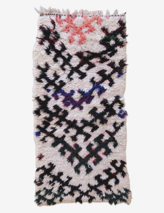 Handwoven Moroccan Berber Rug with Bold Multicolor Geometric Motifs 5.2 x 2.4 ft / 158 x 74 cm