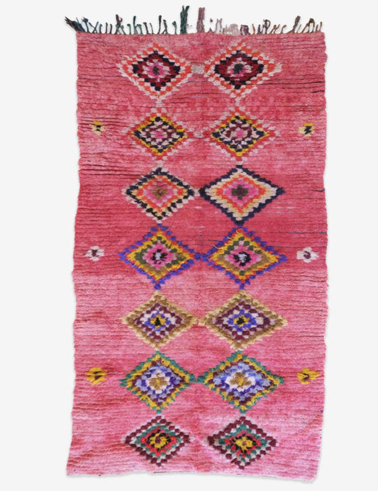 Handmade Pink Moroccan Rug 8 x 4.2 ft / 243 x 130 cm