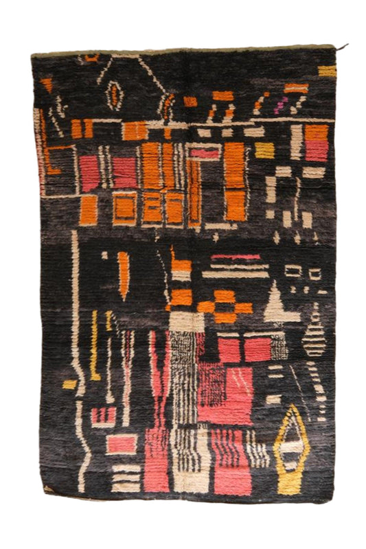 Moroccan Abstract Black Wool Rug 9.4x5.9 ft / 287x180 cm - Surcoma