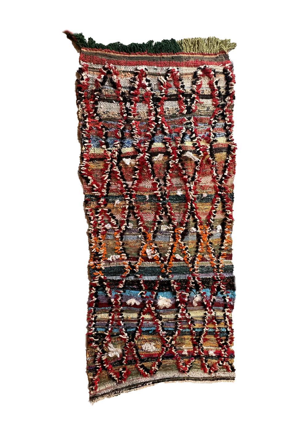 Moroccan Flatwoven Kilim Boucherouite Rug 6.3 x 2.5 ft / 193 x 78 cm