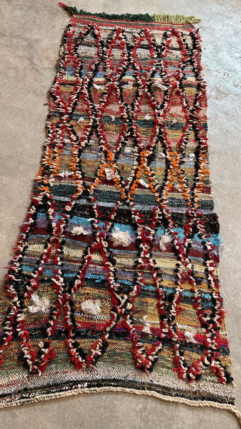 Moroccan Flatwoven Kilim Boucherouite Rug 6.3 x 2.5 ft / 193 x 78 cm