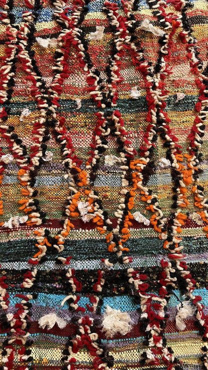 Moroccan Flatwoven Kilim Boucherouite Rug 6.3 x 2.5 ft / 193 x 78 cm - Surcoma