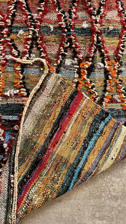 Moroccan Flatwoven Kilim Boucherouite Rug 6.3 x 2.5 ft / 193 x 78 cm - Surcoma