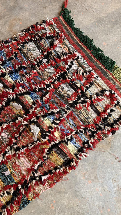 Moroccan Flatwoven Kilim Boucherouite Rug 6.3 x 2.5 ft / 193 x 78 cm - Surcoma