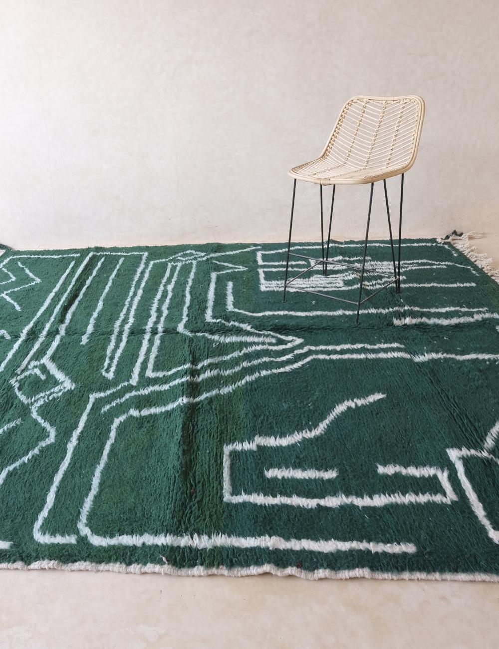 Dark Green Moroccan Wool Rug 9.6 x 8.3 ft / 293 x 253 cm