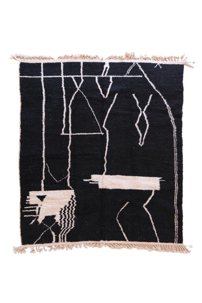 Moroccan Abstract Black Wool Rug 9.6 x 7.9 ft / 292 x 243 cm - Surcoma