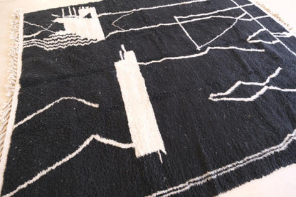 Moroccan Abstract Black Wool Rug 9.6 x 7.9 ft / 292 x 243 cm - Surcoma