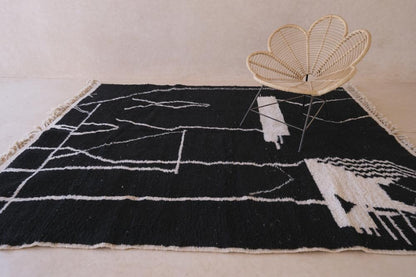 Moroccan Abstract Black Wool Rug 9.6 x 7.9 ft / 292 x 243 cm - Surcoma