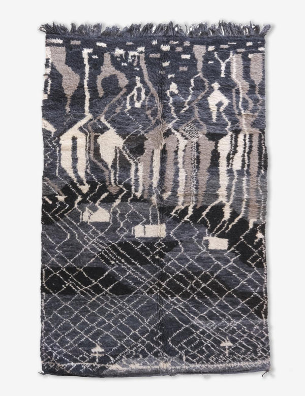 Moroccan Abstract Wool Rug 9.1×5.6 ft | Hand-Knotted | Surcoma.