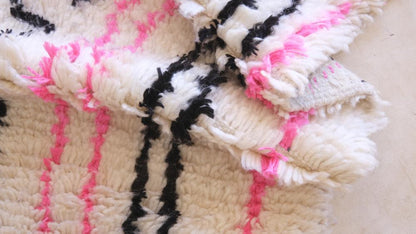 Moroccan Azilal Pink and Black Runner 7 x 2.49 ft / 214 x 76 cm - Surcoma