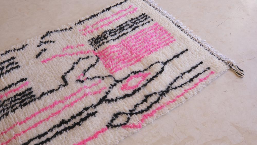 Moroccan Azilal Pink and Black Runner 7 x 2.49 ft / 214 x 76 cm