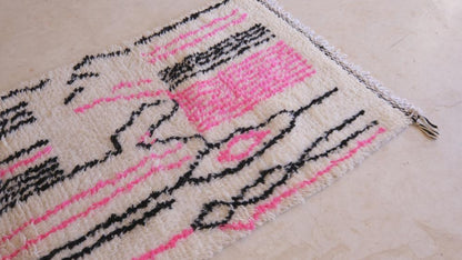 Moroccan Azilal Pink and Black Runner 7 x 2.49 ft / 214 x 76 cm - Surcoma