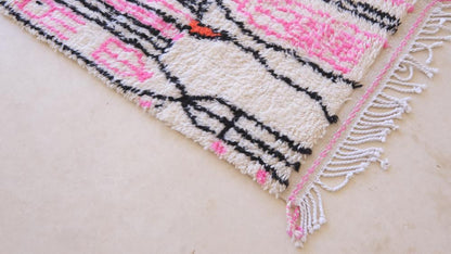 Moroccan Azilal Pink and Black Runner 7 x 2.49 ft / 214 x 76 cm - Surcoma