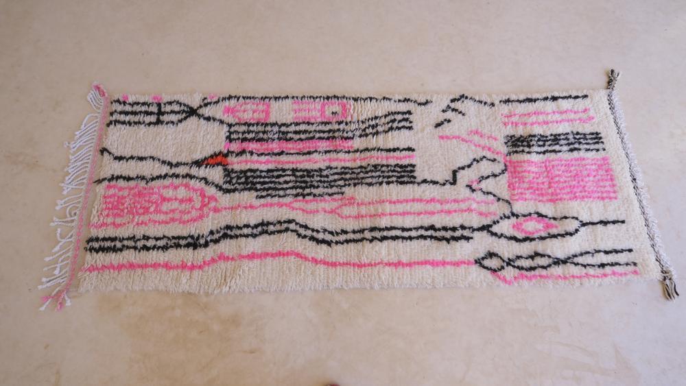 Moroccan Azilal Pink and Black Runner 7 x 2.49 ft / 214 x 76 cm