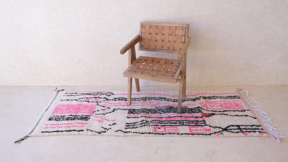 Moroccan Azilal Pink and Black Runner 7 x 2.49 ft / 214 x 76 cm