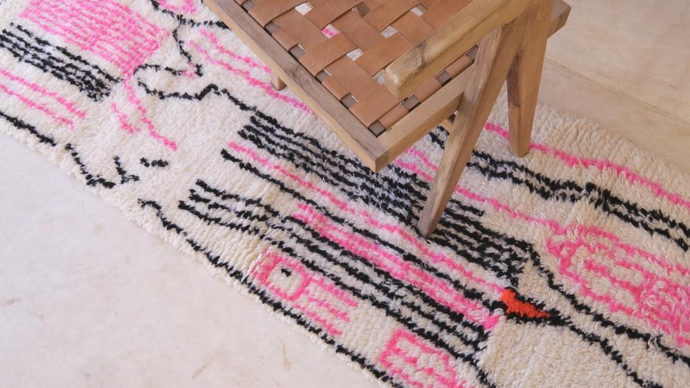 Moroccan Azilal Pink and Black Runner 7 x 2.49 ft / 214 x 76 cm