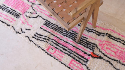 Moroccan Azilal Pink and Black Runner 7 x 2.49 ft / 214 x 76 cm - Surcoma