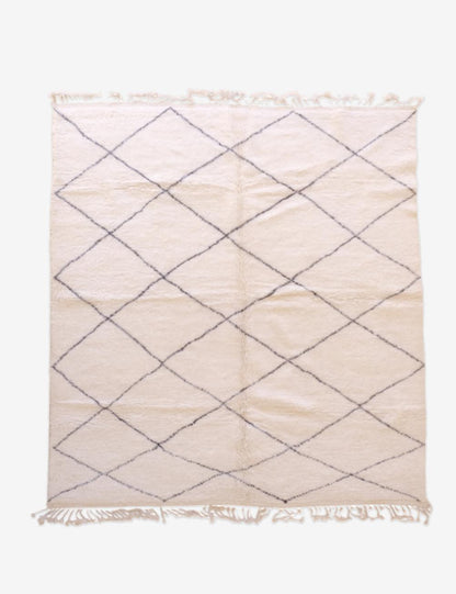 Custom White Moroccan Rug with Black Diamond Pattern - Beni Ourain 07