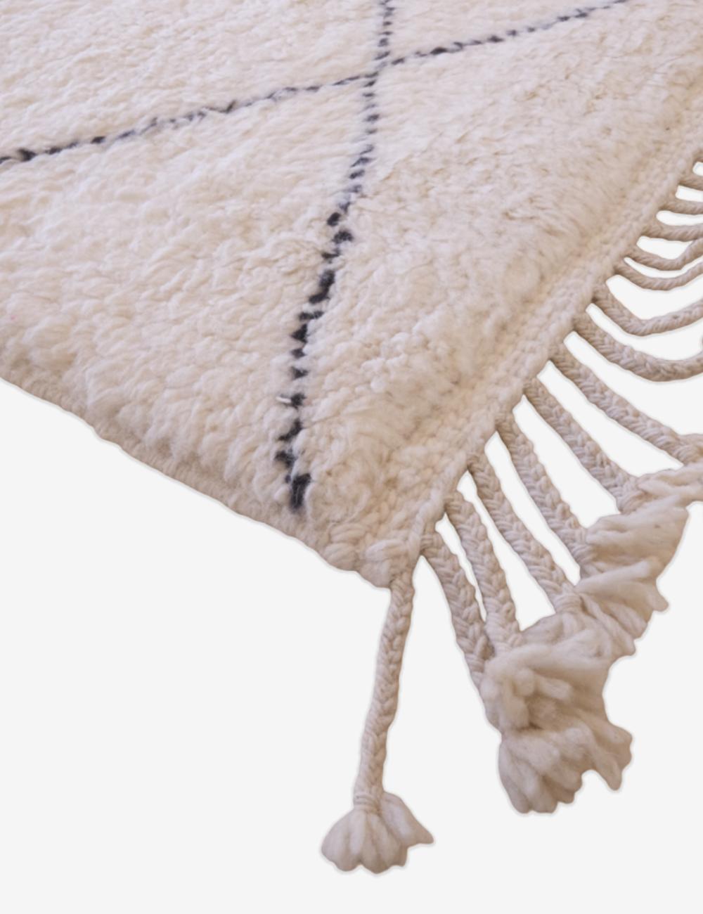 Custom White Moroccan Rug with Black Diamond Pattern - Beni Ourain 07