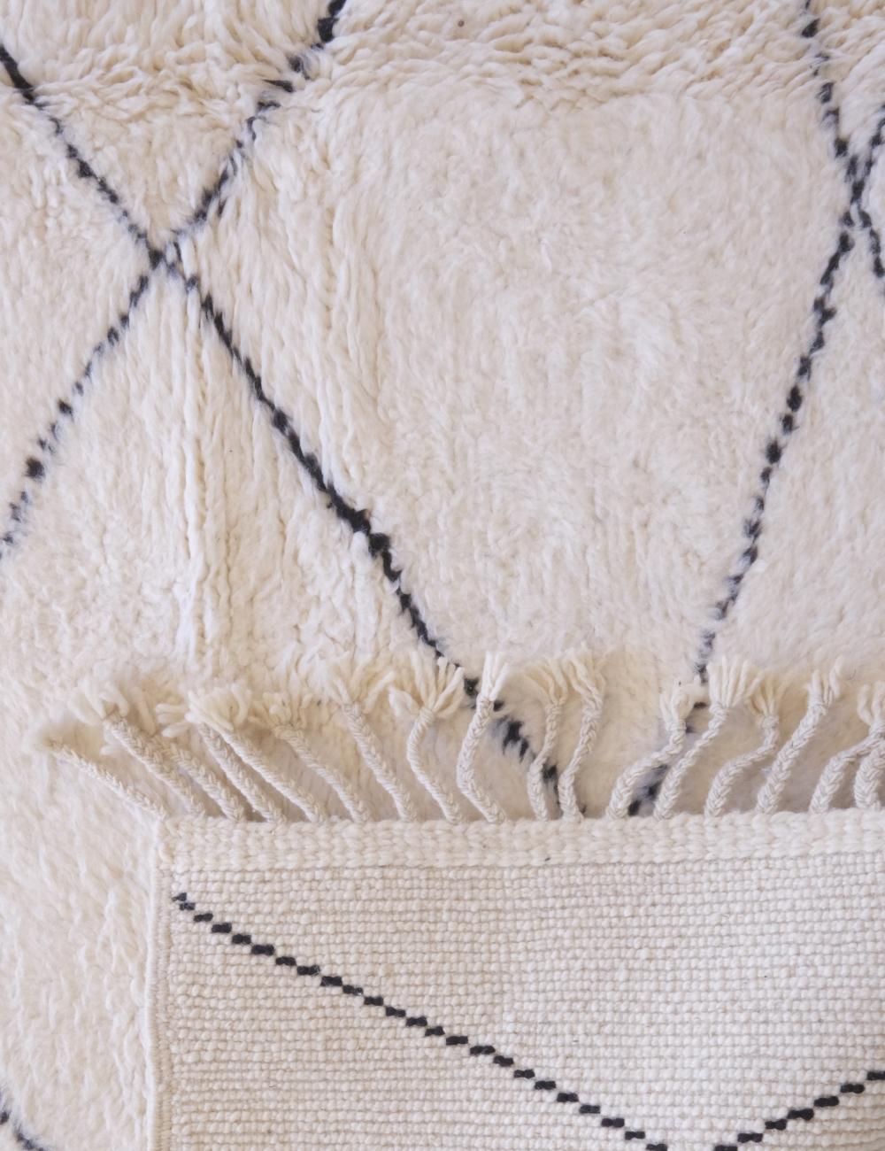 Custom White Moroccan Rug with Black Diamond Pattern - Beni Ourain 07