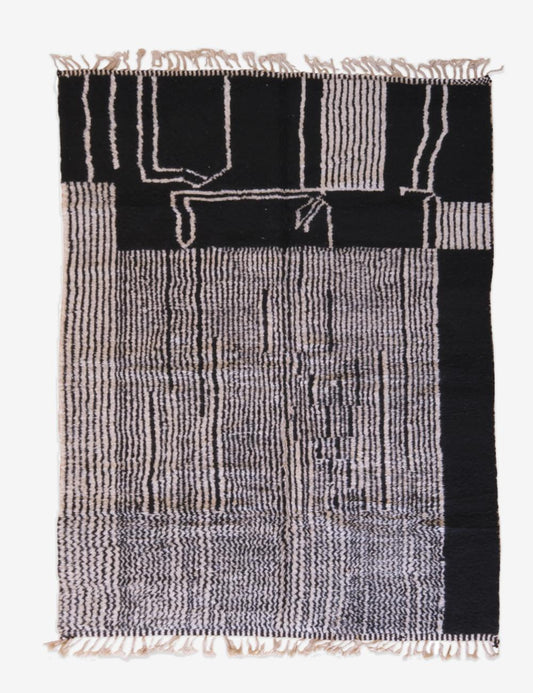 Moroccan Black Abstract Wool Rug 9.8 x 7.2 ft / 300 x 220 cm