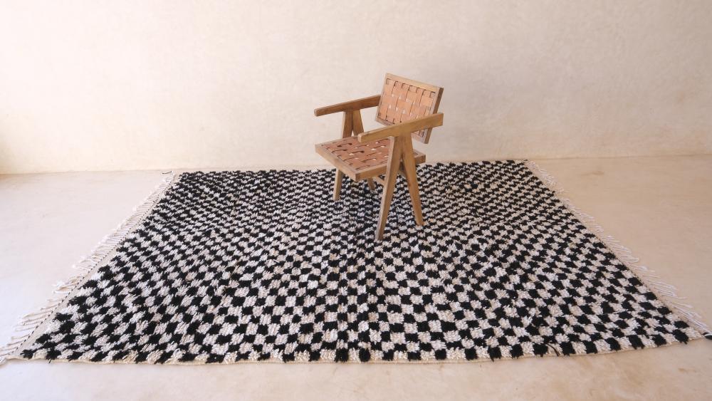 Moroccan Black and White Checkered Rug 9 x 5.7 ft / 273 x 174 cm