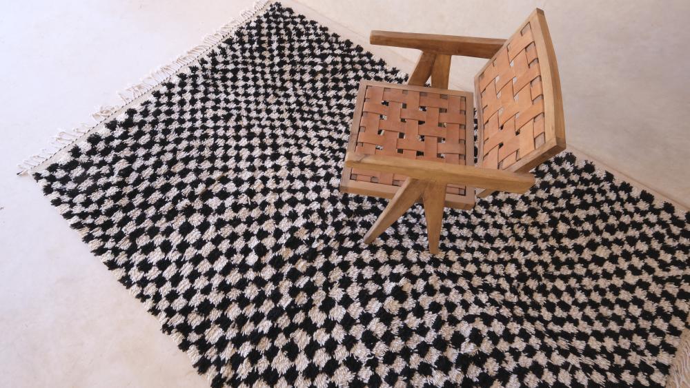 Moroccan Black and White Checkered Rug 9 x 5.7 ft / 273 x 174 cm