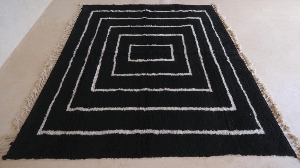 Moroccan Black Wool Rug 8.3 x 8 ft / 252 x 244 cm