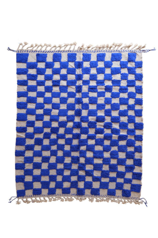 Moroccan Blue Checkered Wool Rug 9.5 x 7.3 ft / 289 x 225 cm