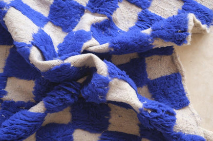 Moroccan Blue Checkered Wool Rug 9.5 x 7.3 ft / 289 x 225 cm - Surcoma